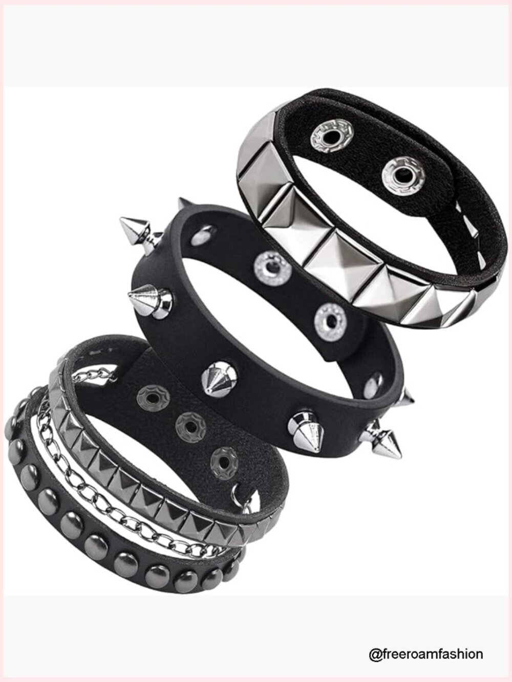 Punk Rock Studded Leather Cuff Bracelet Set Spiked 80s Wristband
